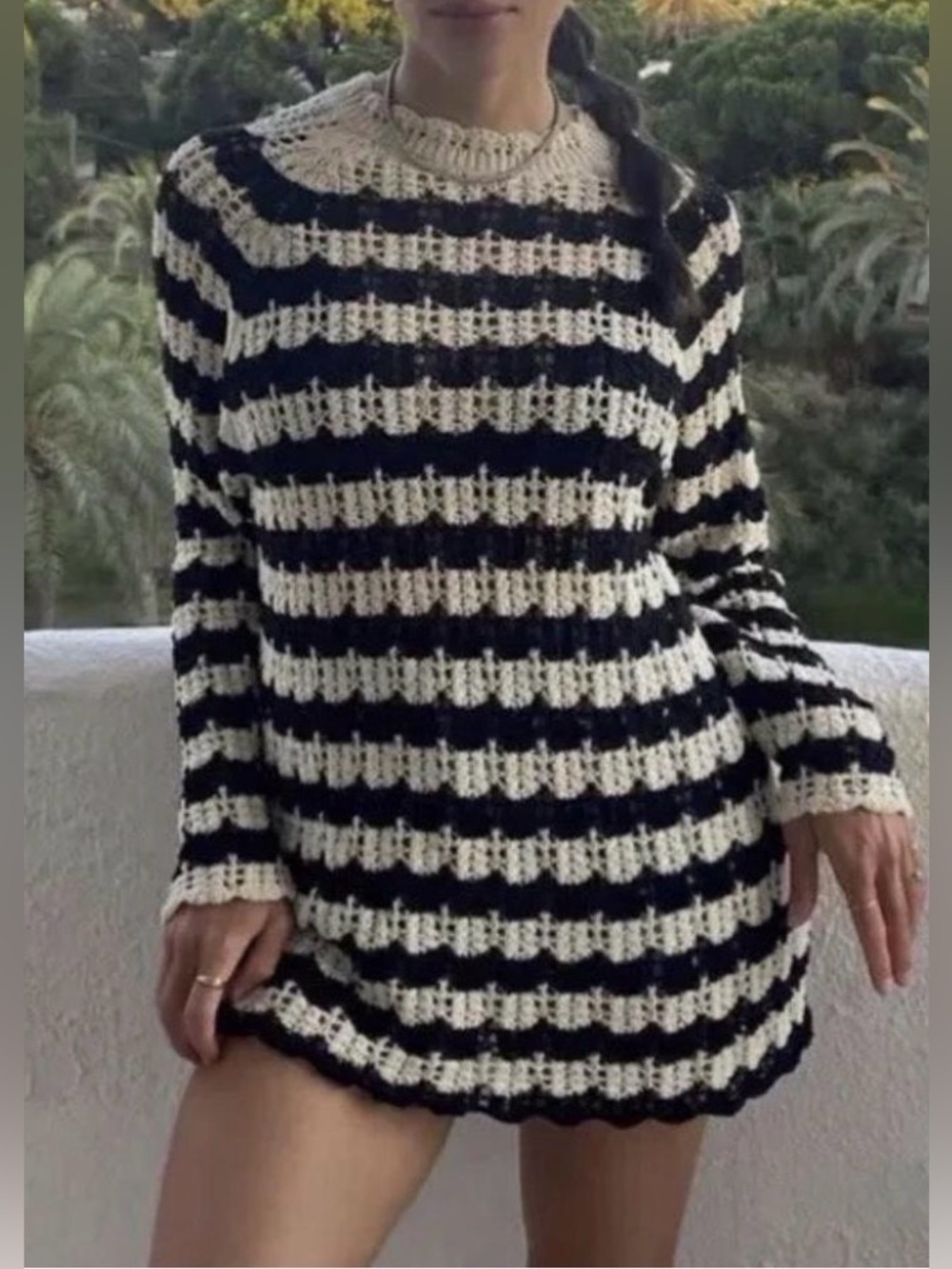 Zara Off-White Open Crochet Pullover